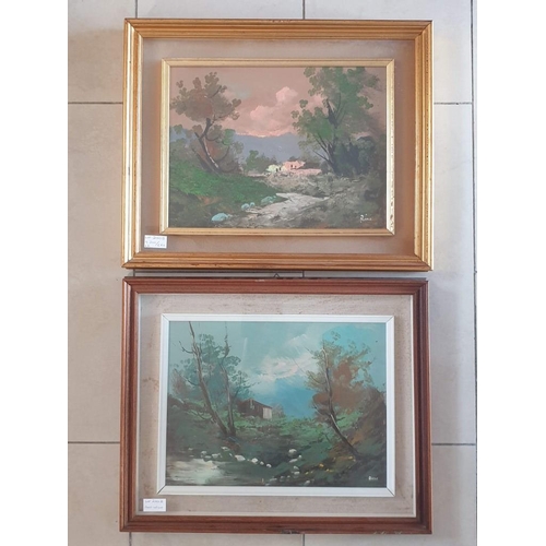 200B - 2 x Double Framed Landscape Paintings Signed 'Rizzo' (Italy?), (Each Approx. 53 x 43cm Overall), (2)