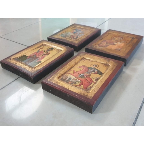 200C - Set of 4 x Icons on Wood (Each 18 x 14 x 2.5cm)