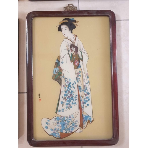 200D - 4 x Framed Pictures of Oriental Females & Scenes (4)