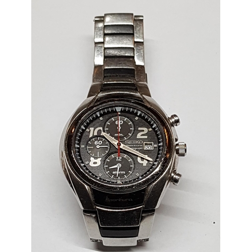Seiko Sportura Men's Chronograph Watch, Model 7T62-OBKO on Stainess Steel Bracelet  Strap, Quartz *Ru