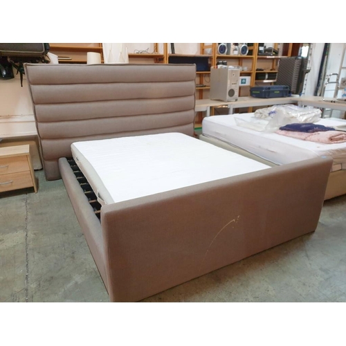 58 - Modern Double Bed with Grey Fabric Headboard and 
 Surround (Fits 150 x 200cm Mattress), Together wi... 