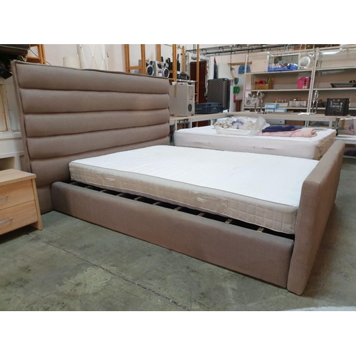 58 - Modern Double Bed with Grey Fabric Headboard and 
 Surround (Fits 150 x 200cm Mattress), Together wi... 