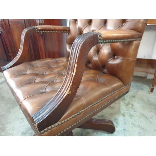 20 - Gainsborough Chair; Chesterfield Style Button Back Leather Revolving Directors / Captains Chair by W... 