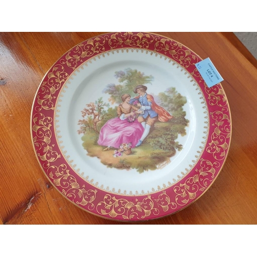 4 - Collection of Limoges Plates with Cobalt Blue and Burgundy Borders with Gold Decoration and Victoria... 