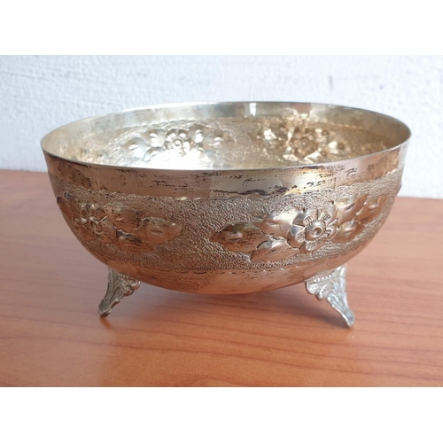 56 - Vintage Cyprus Silver Bowl (.830), Decorative Design with 3-Feet (Approx. 16cm Diameter, 8.5cm High)... 