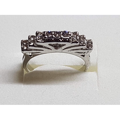 713 - Silver Colour / White Metal Ring with Quantity of of Small Round Clear Stones, Size R/S (19/20)