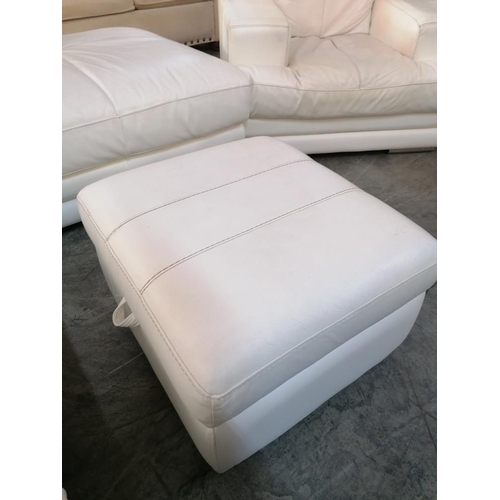 149 - White Leatherette Corner Sofa with Matching Armchair and Footstool with Storage