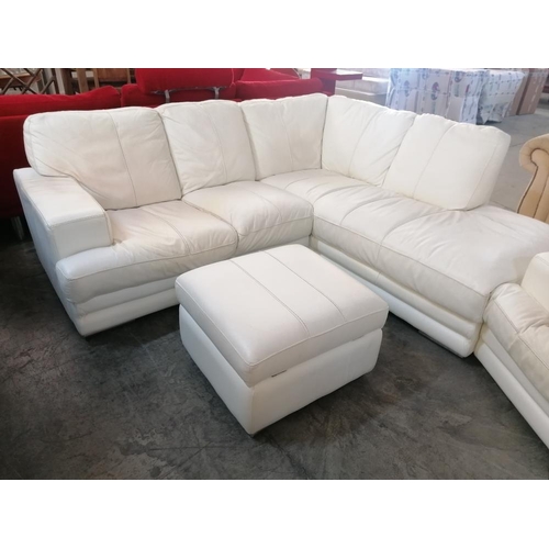 149 - White Leatherette Corner Sofa with Matching Armchair and Footstool with Storage