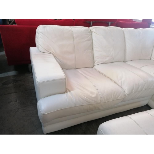 149 - White Leatherette Corner Sofa with Matching Armchair and Footstool with Storage