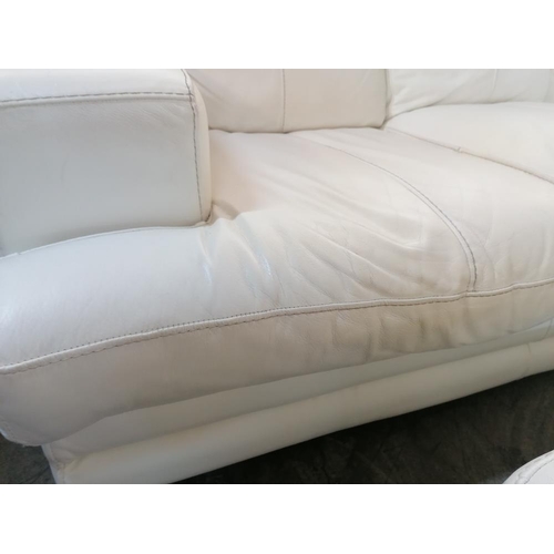 149 - White Leatherette Corner Sofa with Matching Armchair and Footstool with Storage