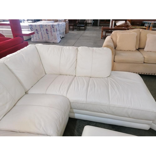 149 - White Leatherette Corner Sofa with Matching Armchair and Footstool with Storage