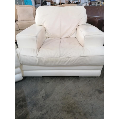 149 - White Leatherette Corner Sofa with Matching Armchair and Footstool with Storage