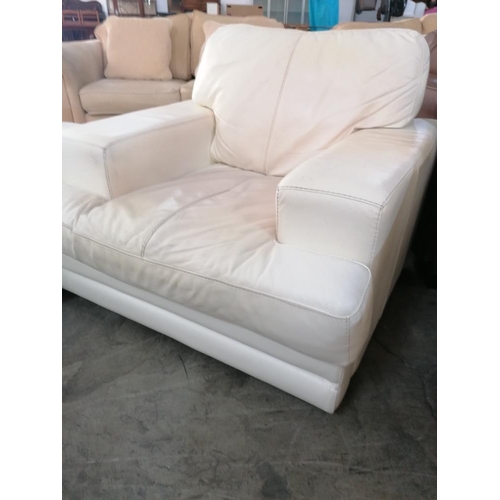 149 - White Leatherette Corner Sofa with Matching Armchair and Footstool with Storage