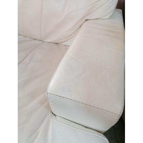 149 - White Leatherette Corner Sofa with Matching Armchair and Footstool with Storage