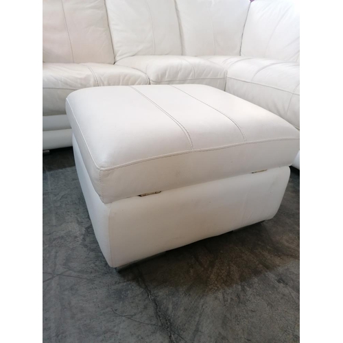 149 - White Leatherette Corner Sofa with Matching Armchair and Footstool with Storage