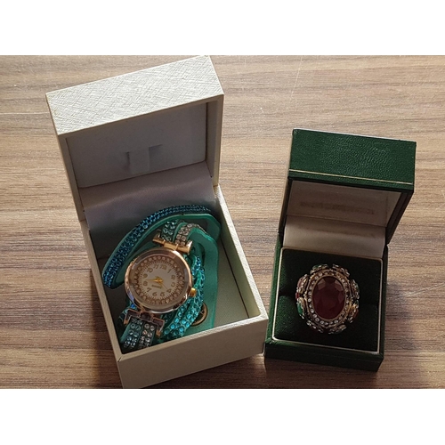 227 - Oriental Style Ring with Colour Stones and Modern Watch