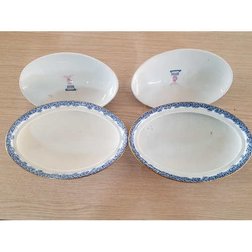 65 - Set of 3 x Royal Worcester Vitreous Davis College & Co Ltd Blue & White Oval Vintage Porcelain Dishe... 