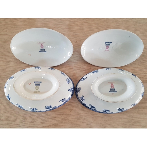 65 - Set of 3 x Royal Worcester Vitreous Davis College & Co Ltd Blue & White Oval Vintage Porcelain Dishe... 