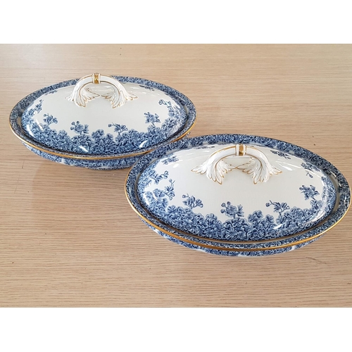 65 - Set of 3 x Royal Worcester Vitreous Davis College & Co Ltd Blue & White Oval Vintage Porcelain Dishe... 