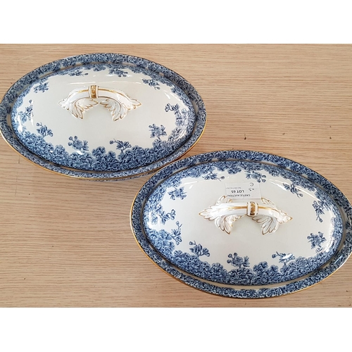 65 - Set of 3 x Royal Worcester Vitreous Davis College & Co Ltd Blue & White Oval Vintage Porcelain Dishe... 