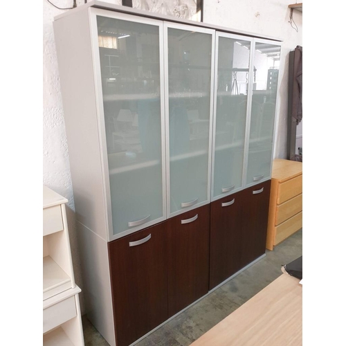 109 - Modern Grey and Wenge Colour Double Office Cupboard with Frosted Glass Doors and Internet Shelves (1... 