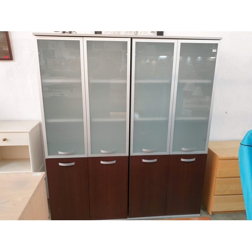 109 - Modern Grey and Wenge Colour Double Office Cupboard with Frosted Glass Doors and Internet Shelves (1... 