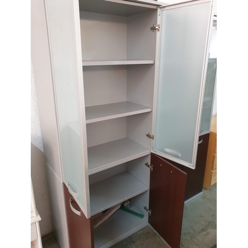 109 - Modern Grey and Wenge Colour Double Office Cupboard with Frosted Glass Doors and Internet Shelves (1... 