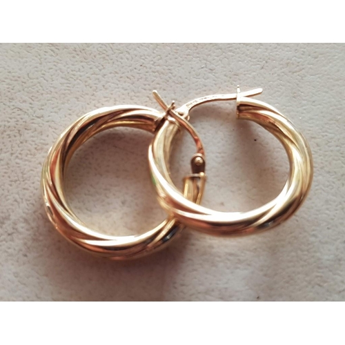 136 - Pair of 9ct (.375) Yellow Gold Twisted Hoop Earrings (Approx. 1.1g)