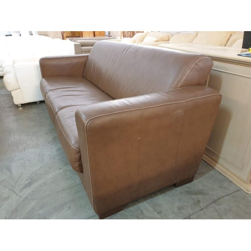 167 - Tan Brown Leatherette 3 - Seater Sofa