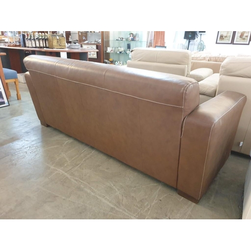 167 - Tan Brown Leatherette 3 - Seater Sofa