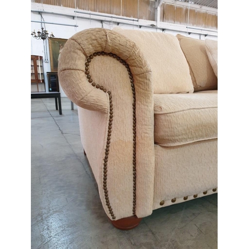 175 - Classical Style Cream Fabric 3 - Seat and 2 - Seat Sofa with Studded Scroll Arms and 4 x Scatter Cus... 