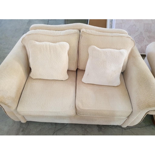 175 - Classical Style Cream Fabric 3 - Seat and 2 - Seat Sofa with Studded Scroll Arms and 4 x Scatter Cus... 