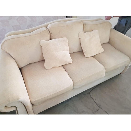 175 - Classical Style Cream Fabric 3 - Seat and 2 - Seat Sofa with Studded Scroll Arms and 4 x Scatter Cus... 