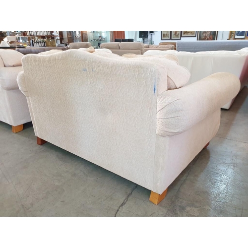 175 - Classical Style Cream Fabric 3 - Seat and 2 - Seat Sofa with Studded Scroll Arms and 4 x Scatter Cus... 