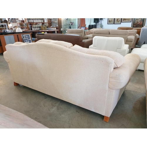 175 - Classical Style Cream Fabric 3 - Seat and 2 - Seat Sofa with Studded Scroll Arms and 4 x Scatter Cus... 