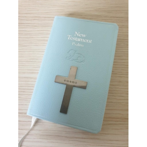 205 - A Blue Covered Bible the New Testament with Psalms with a Sterling Cross on the Front Printed by Hol... 