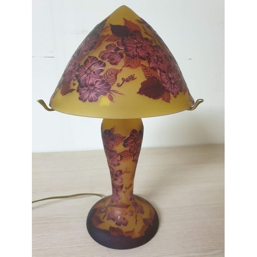 209 - A Galle Style Table Lamp, Cameo Glass Flowers & Leaves with Matching Glass Shade (Overall H:42cm), (... 