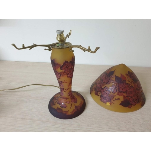 209 - A Galle Style Table Lamp, Cameo Glass Flowers & Leaves with Matching Glass Shade (Overall H:42cm), (... 