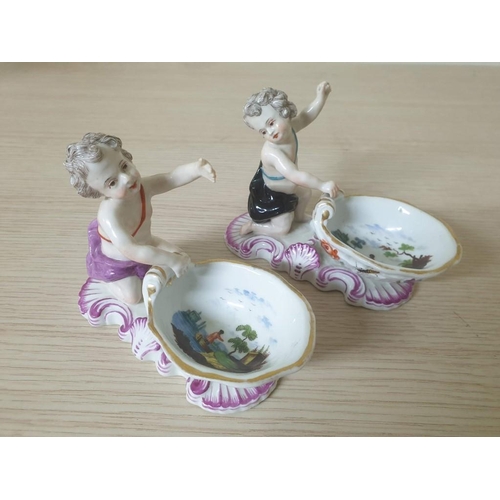 210 - A Pair of Rare Meissen Salt / Sweetmeat Dishes, C1830, Decorated with Cherubs, Hand Painted & Gilded... 