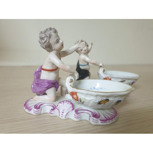 210 - A Pair of Rare Meissen Salt / Sweetmeat Dishes, C1830, Decorated with Cherubs, Hand Painted & Gilded... 