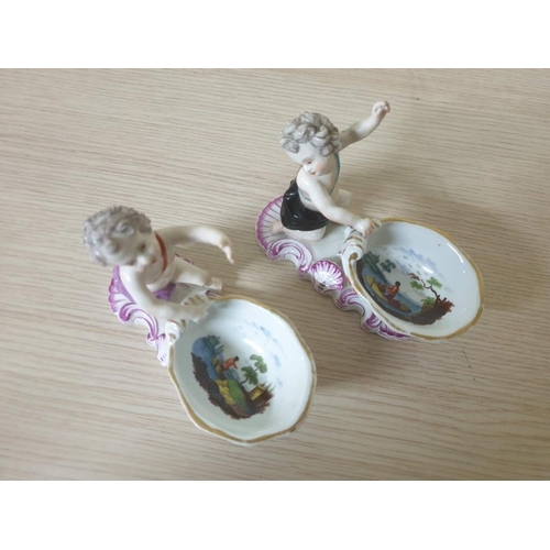 210 - A Pair of Rare Meissen Salt / Sweetmeat Dishes, C1830, Decorated with Cherubs, Hand Painted & Gilded... 