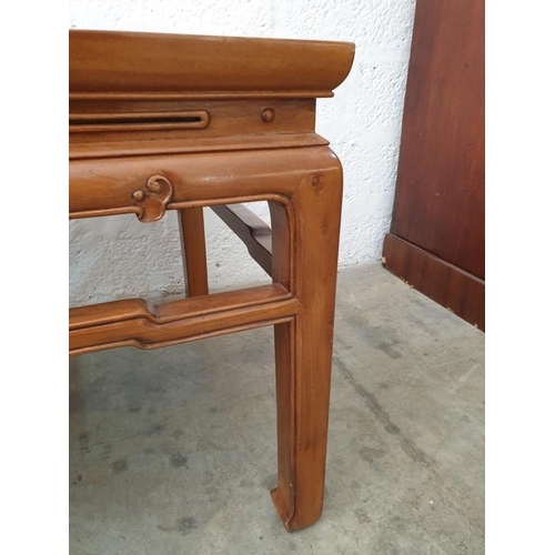 100 - A Pair of Chinese Elm Side Tables with Square Caned Tops (60cm x H:53cm) (Ref: FUR 563)