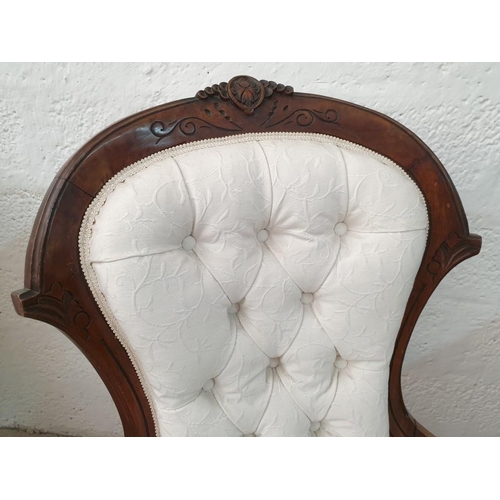 104 - A Fine Pair of Victorian Button Back Mahogany Lady's and Gentleman's Chairs, Upholstered in Cream Fa... 