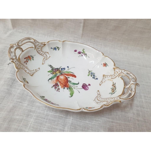 212 - Royal Nymphenberg (Bavaria) Oval Porcelain Dish, Decored with Hand Painted Flowers and Gilding [CONS... 