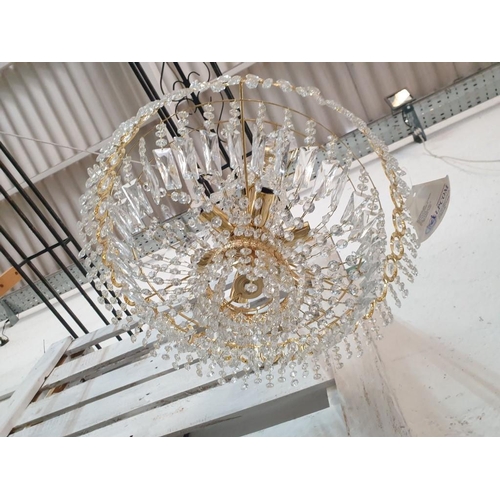 1 - Chandelier; Gold Tone 3-Rings and Qty of Hanging Crystal Effect Decorations with 6-Spot / Lights