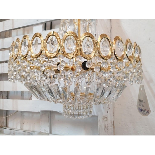 1 - Chandelier; Gold Tone 3-Rings and Qty of Hanging Crystal Effect Decorations with 6-Spot / Lights