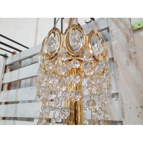 1 - Chandelier; Gold Tone 3-Rings and Qty of Hanging Crystal Effect Decorations with 6-Spot / Lights