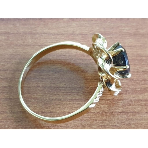 40 - 9ct Gold Ring with Oval Shape Black Stone in Decorative Setting. Size Q, Total Weight Approx. 3.0g