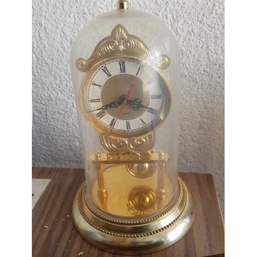 689 - Vintage Style Quartz Clock (In Plastic Dome) (H:32cm)