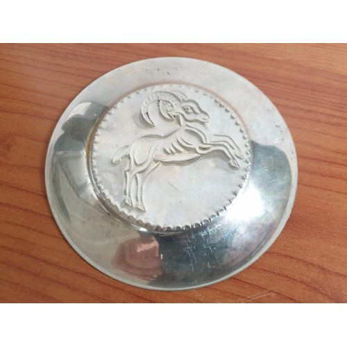 58 - Silver (.830) Decorative Plate (Ø 15cm) with Mouflon Pattern, Approx 87gr